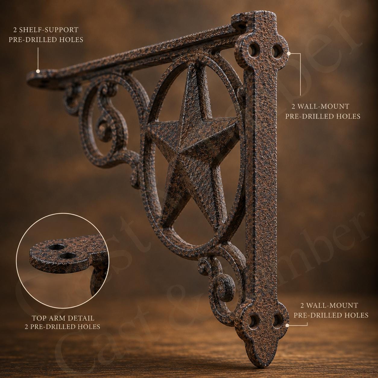 Western Star Cast Iron Shelf Brackets
