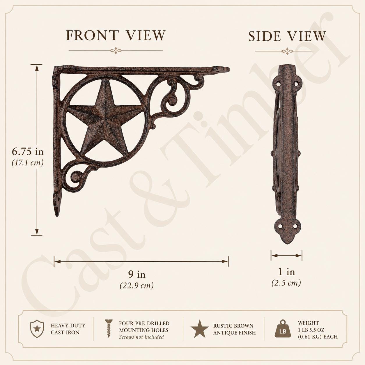 Western Star Cast Iron Shelf Brackets