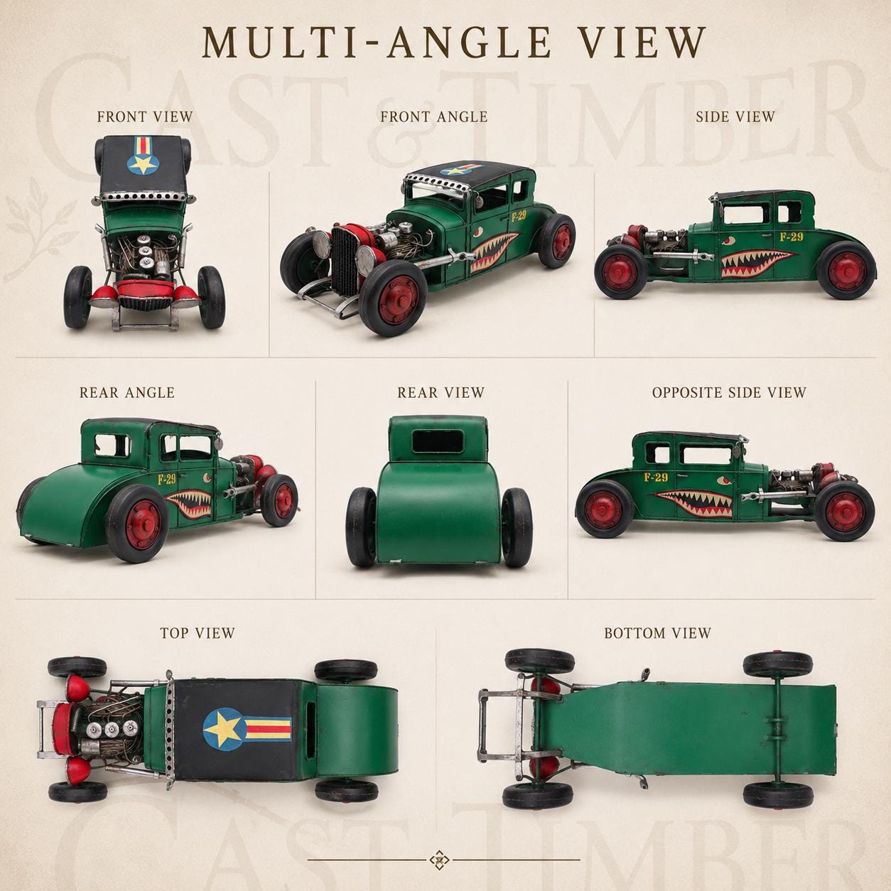 Distressed Green Tin Hot Rod Sculpture