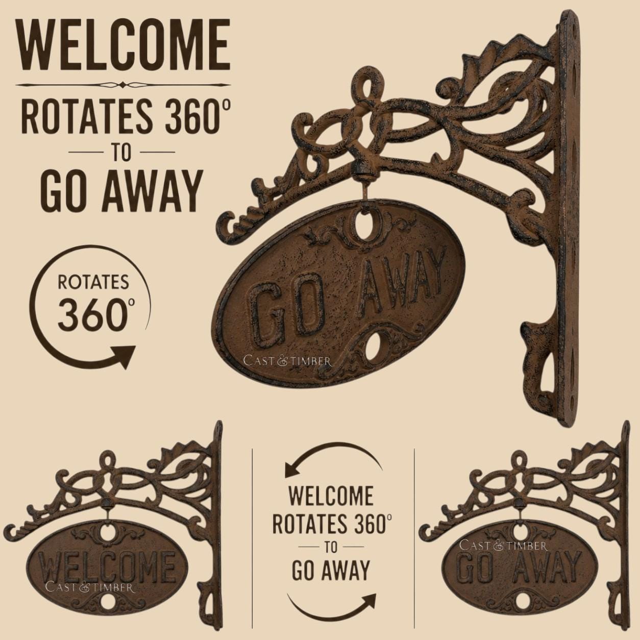 Rotating Welcome / Go Away Cast Iron Sign