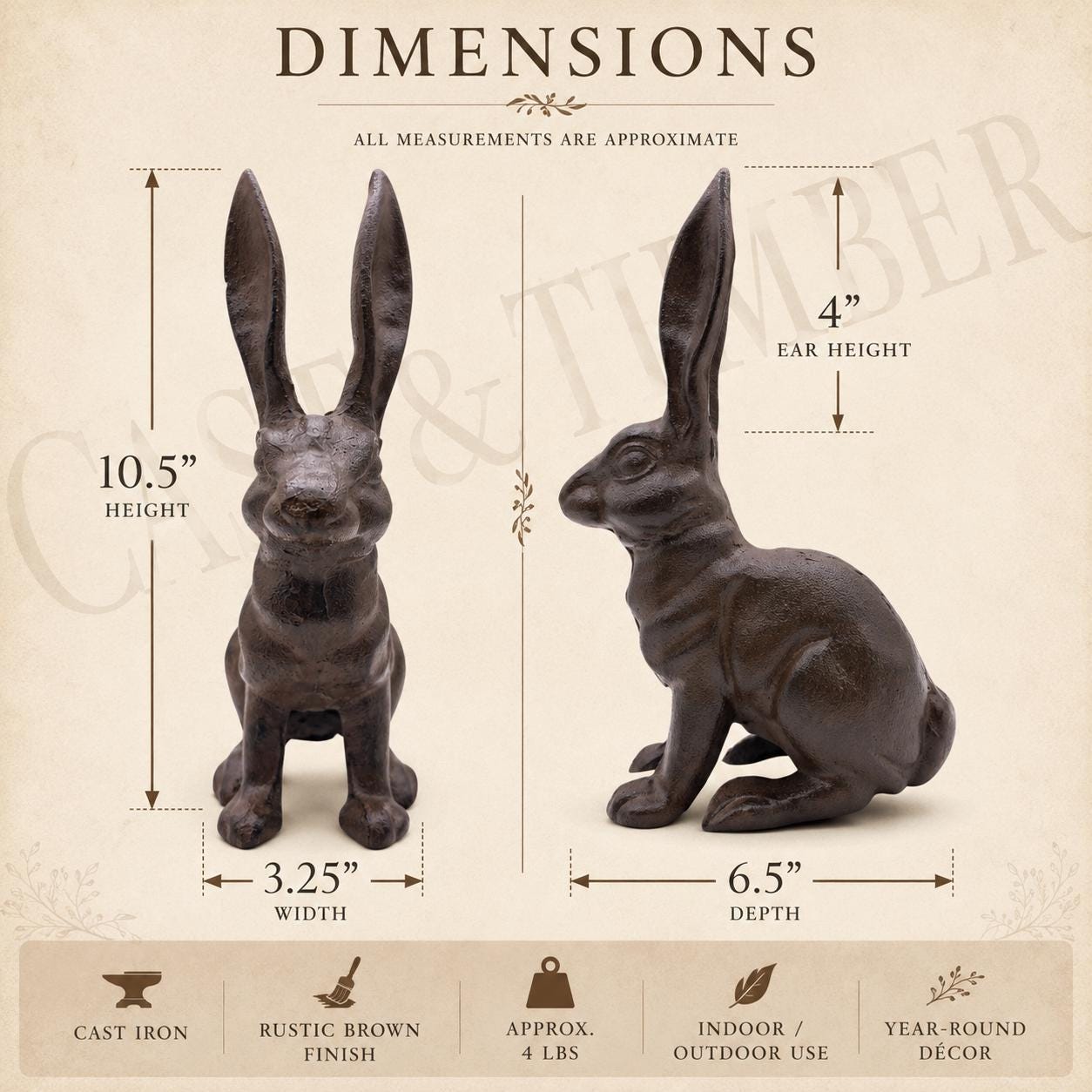 Belgian Hare Cast Iron Rabbit Statue