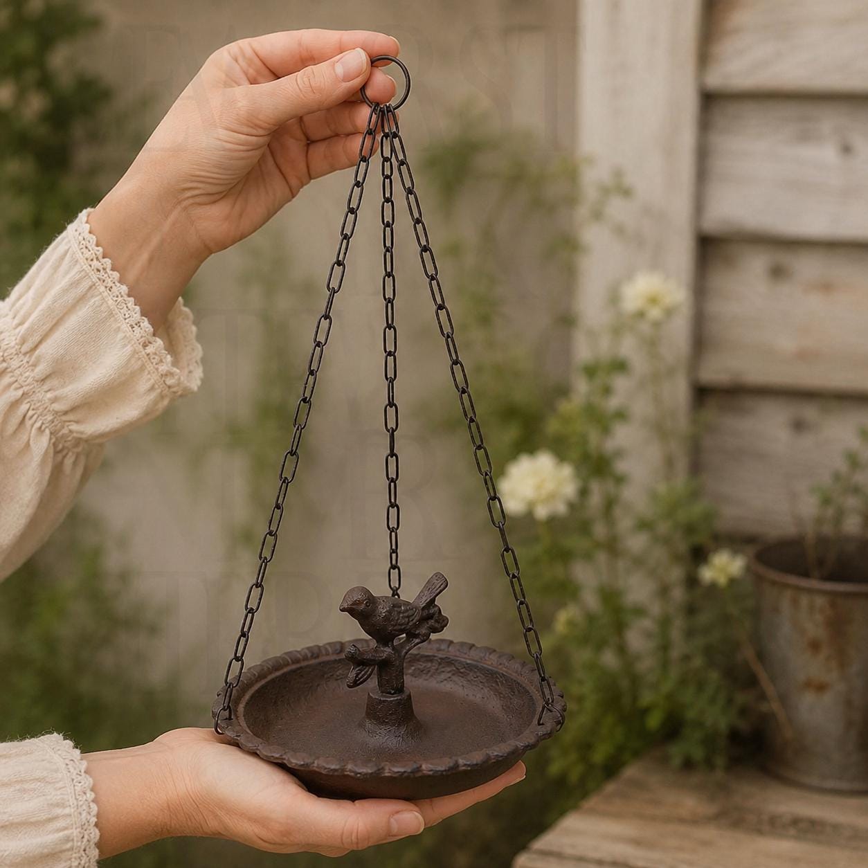 Cast Iron Hanging Bird Bath & Feeder