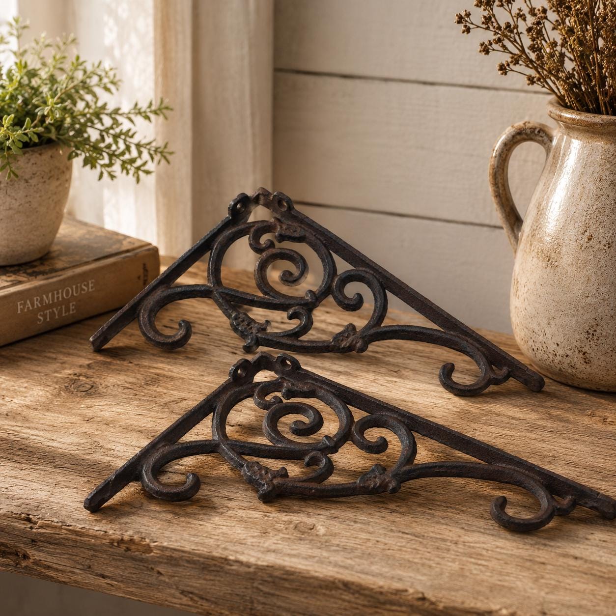 Victorian Vine Scroll Cast Iron Shelf Brackets