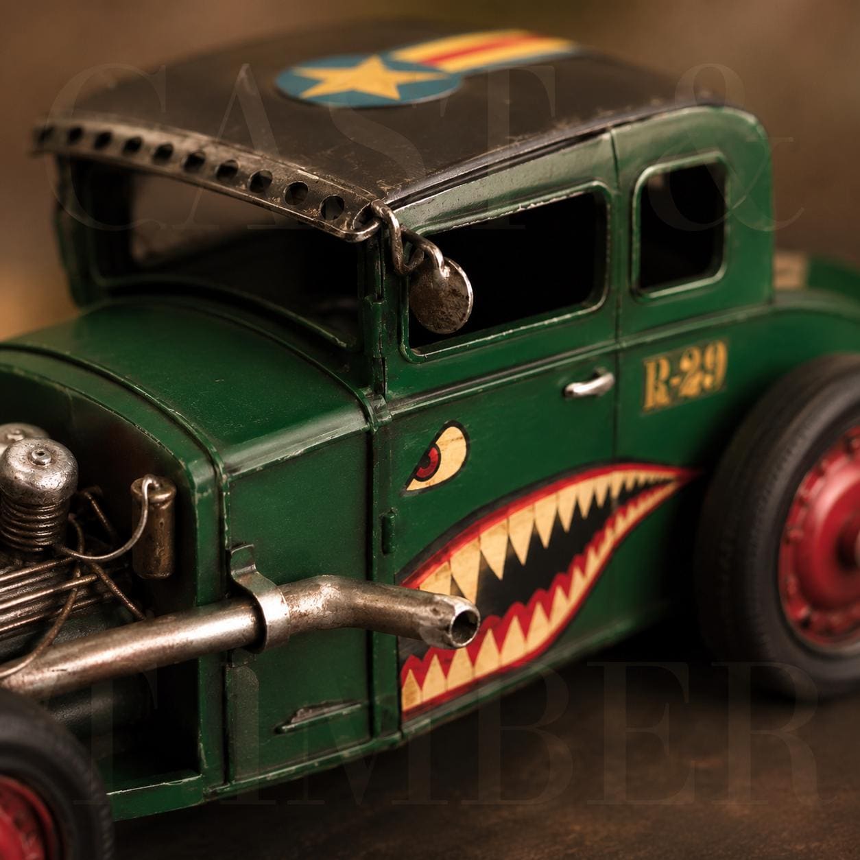 Distressed Green Tin Hot Rod Sculpture