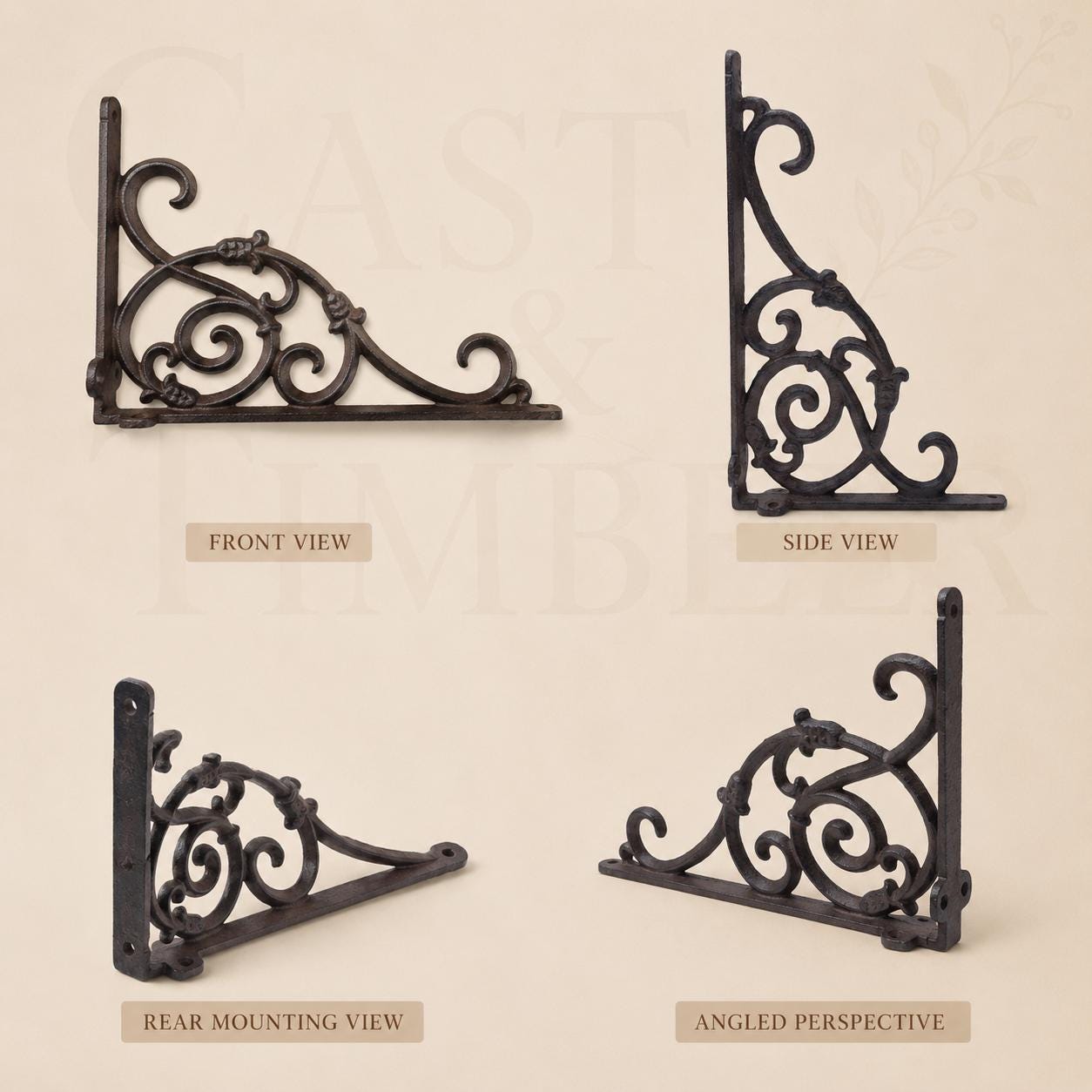 Victorian Vine Scroll Cast Iron Shelf Brackets