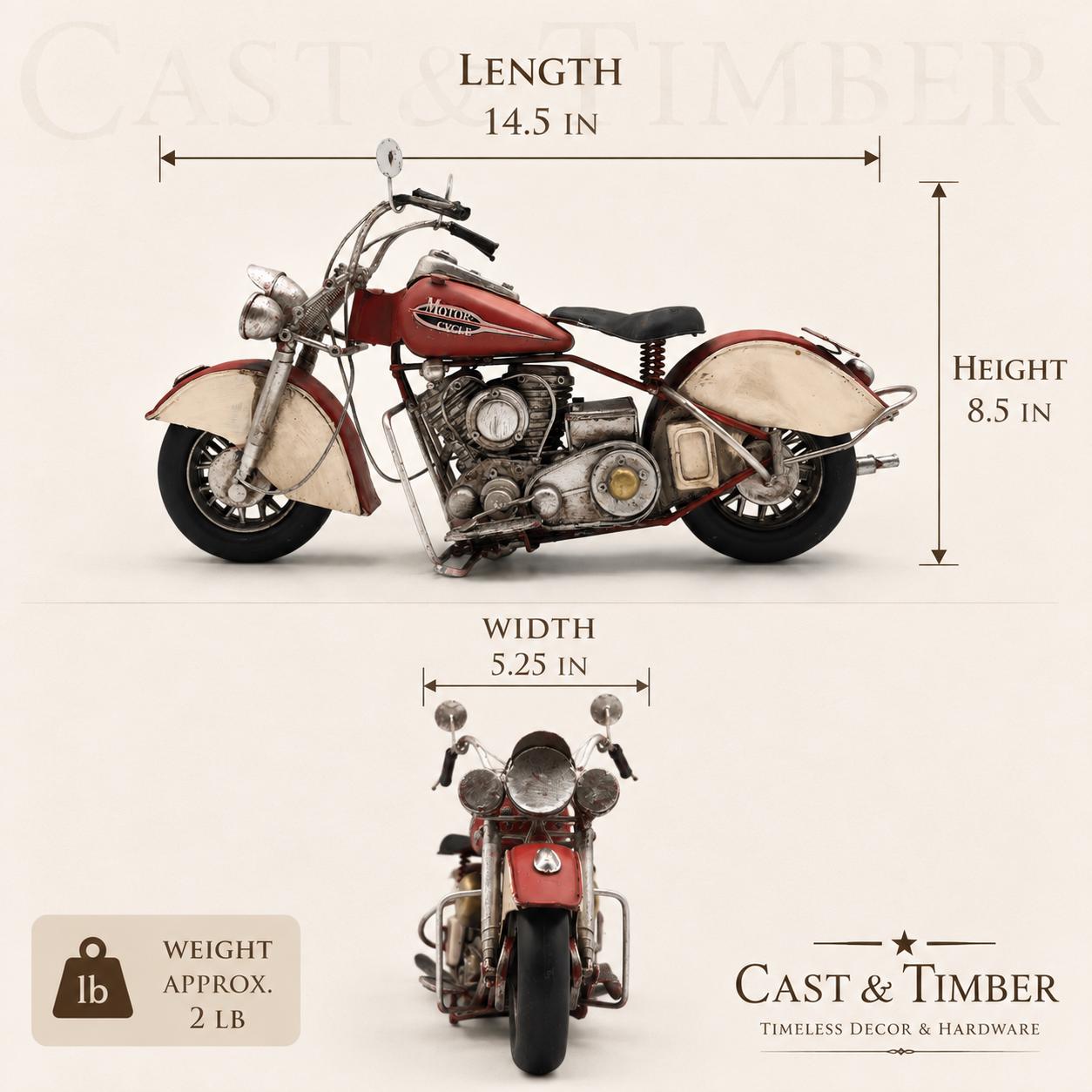 Distressed Red Tin Motorcycle Sculpture