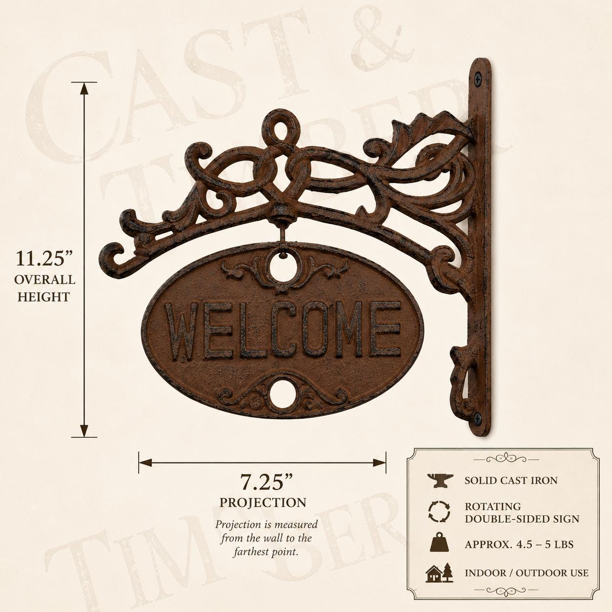 Rotating Welcome / Go Away Cast Iron Sign