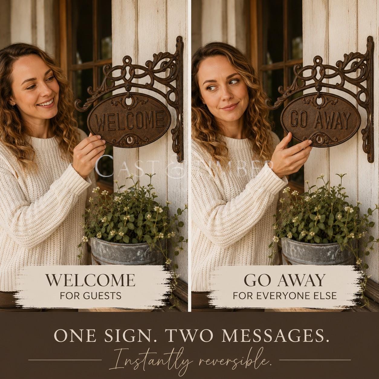 Rotating Welcome / Go Away Cast Iron Sign