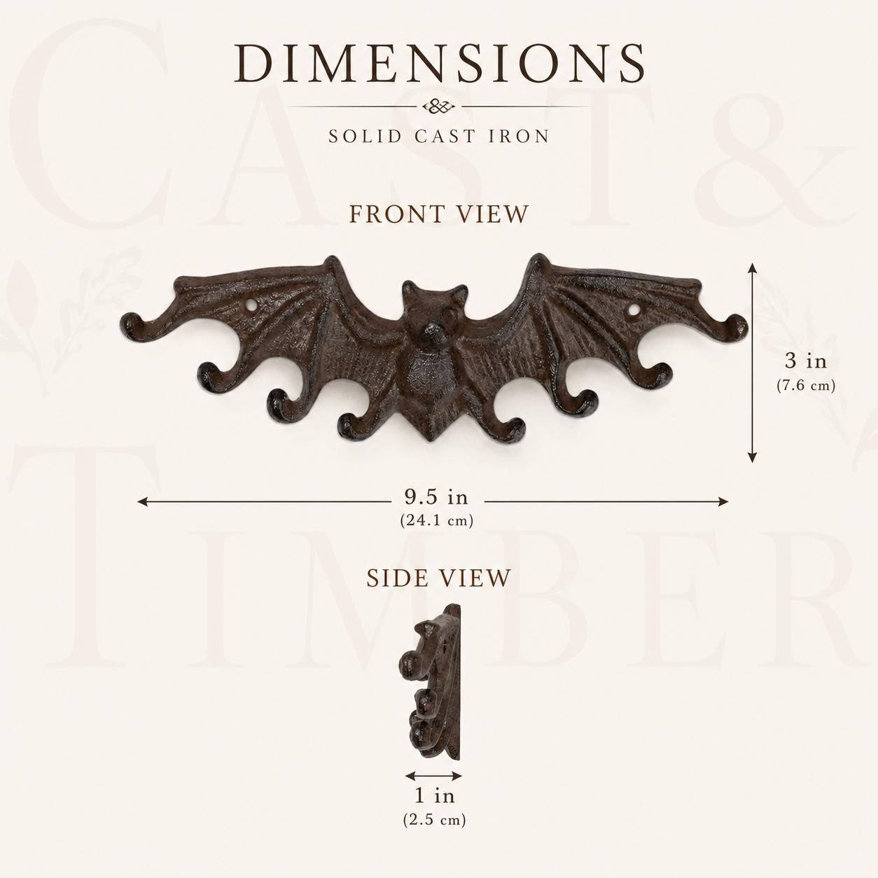 Cast iron bat wall rack detail