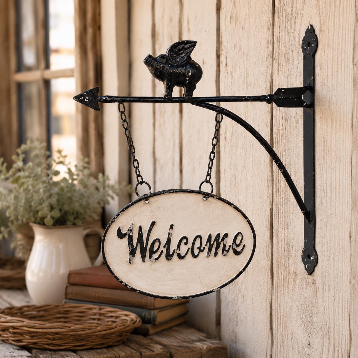 Flying Pig Double-Sided Welcome Sign