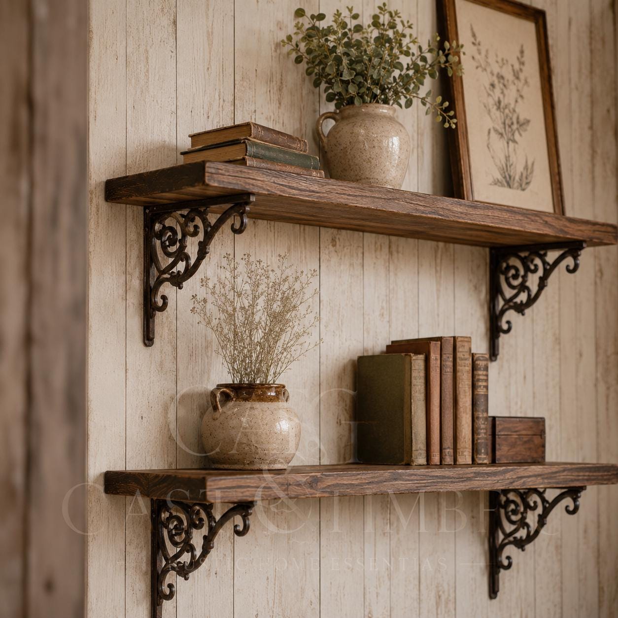 Victorian Vine Scroll Cast Iron Shelf Brackets