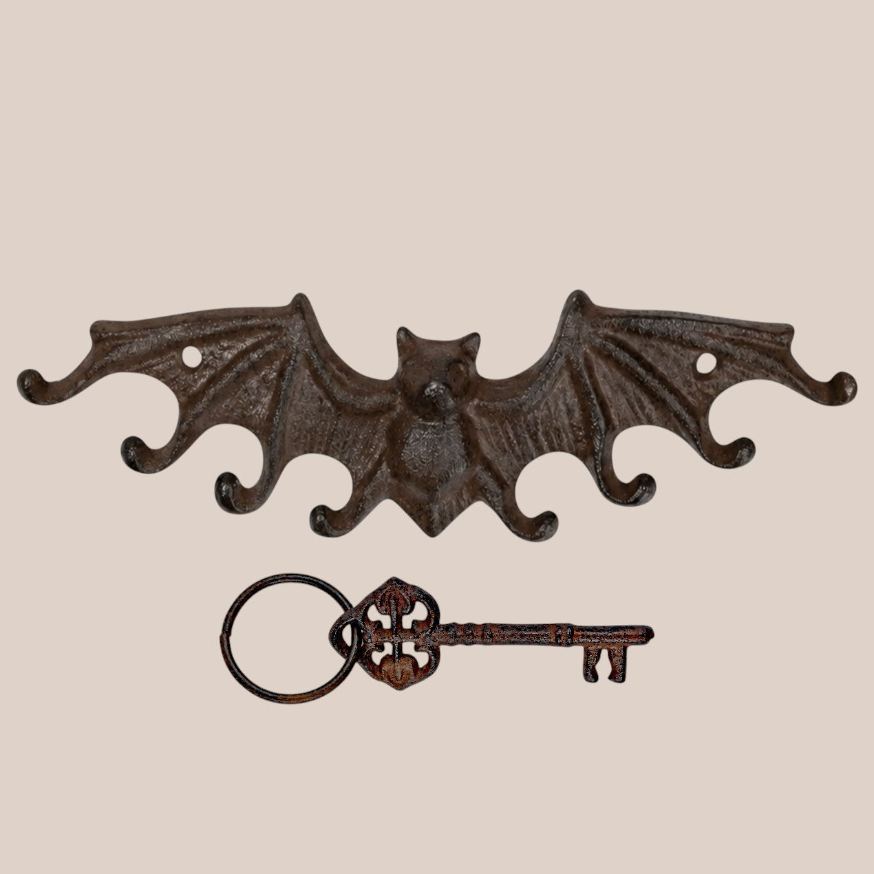 Gothic Cast Iron Bat Key Holder Rack with 8 Hooks