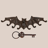 Gothic Cast Iron Bat Key Holder Rack with 8 Hooks
