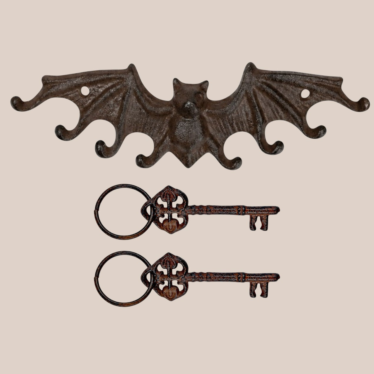 Gothic Cast Iron Bat Key Holder Rack with 8 Hooks