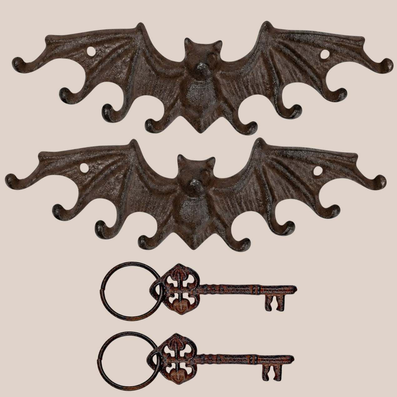 Gothic Cast Iron Bat Key Holder Rack with 8 Hooks