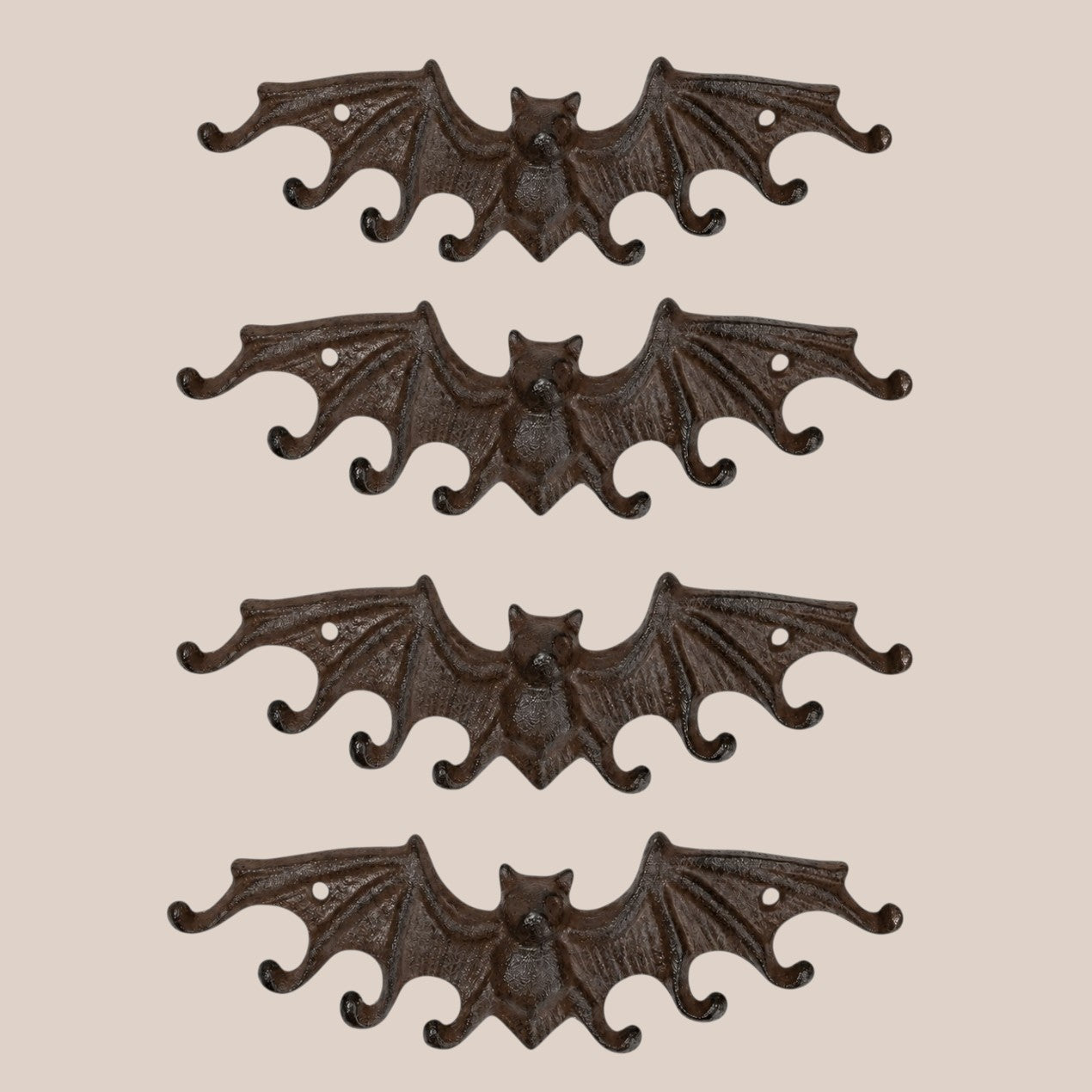 Gothic Cast Iron Bat Key Holder Rack with 8 Hooks