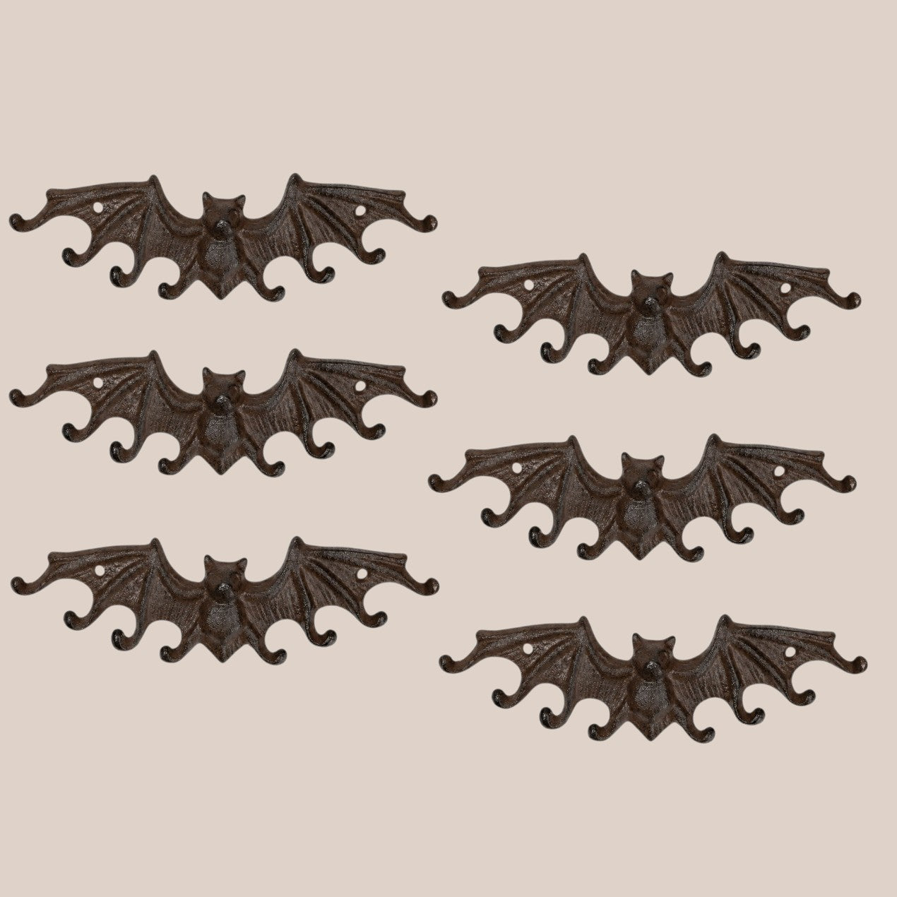 Gothic Cast Iron Bat Key Holder Rack with 8 Hooks
