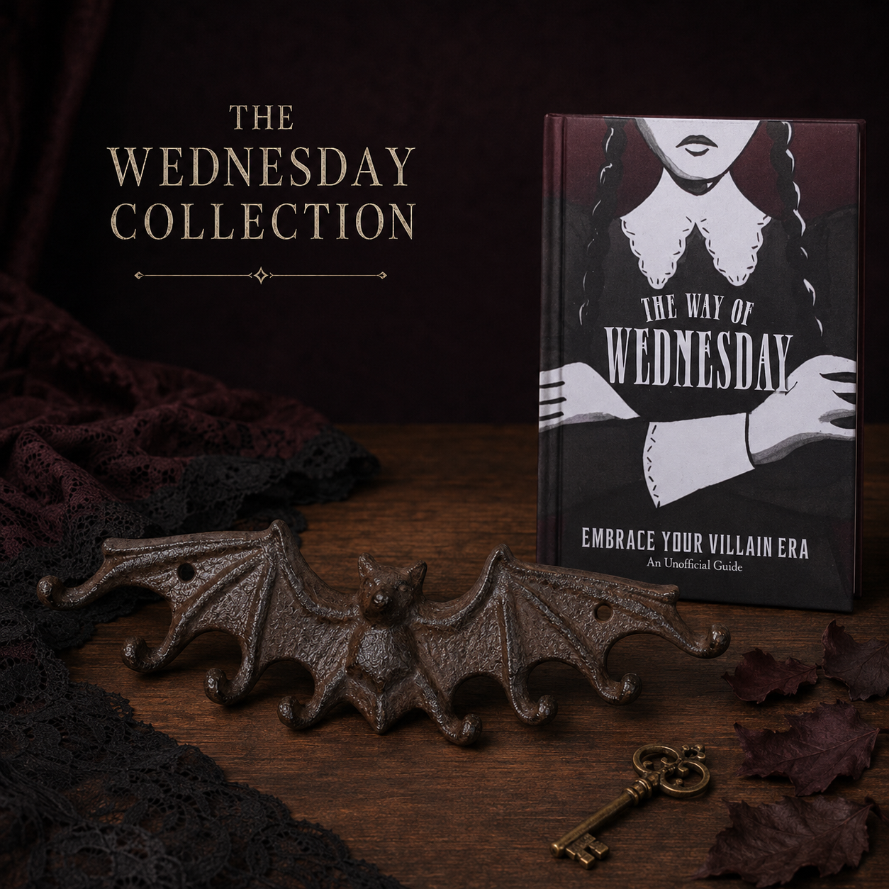The Wednesday Collection: Gothic Bat Wall Hook & Hardcover Book Gift Set