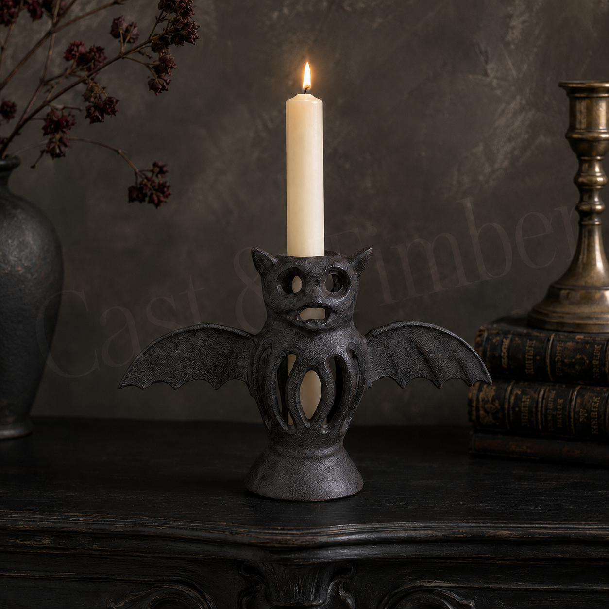 Cast Iron Bat Candle Holder