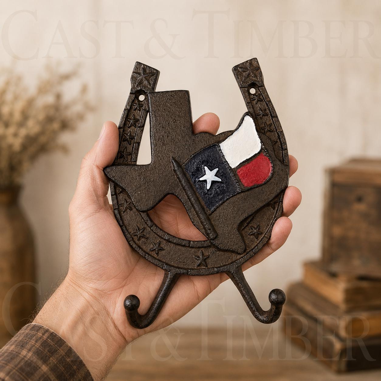 Texas Flag Horseshoe Cast Iron Wall Hook
