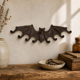 Gothic Cast Iron Bat Key Holder Rack with 8 Hooks