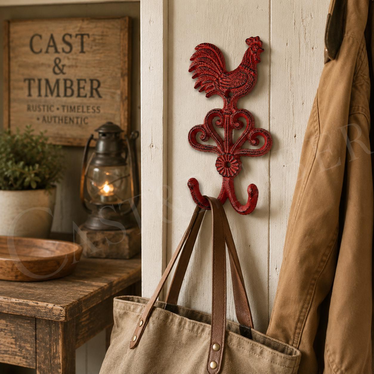Cast Iron Rooster Double Wall Hook