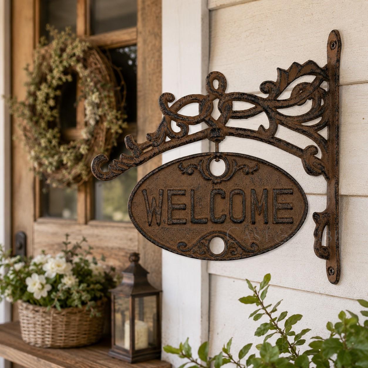 Rotating Welcome / Go Away Cast Iron Sign
