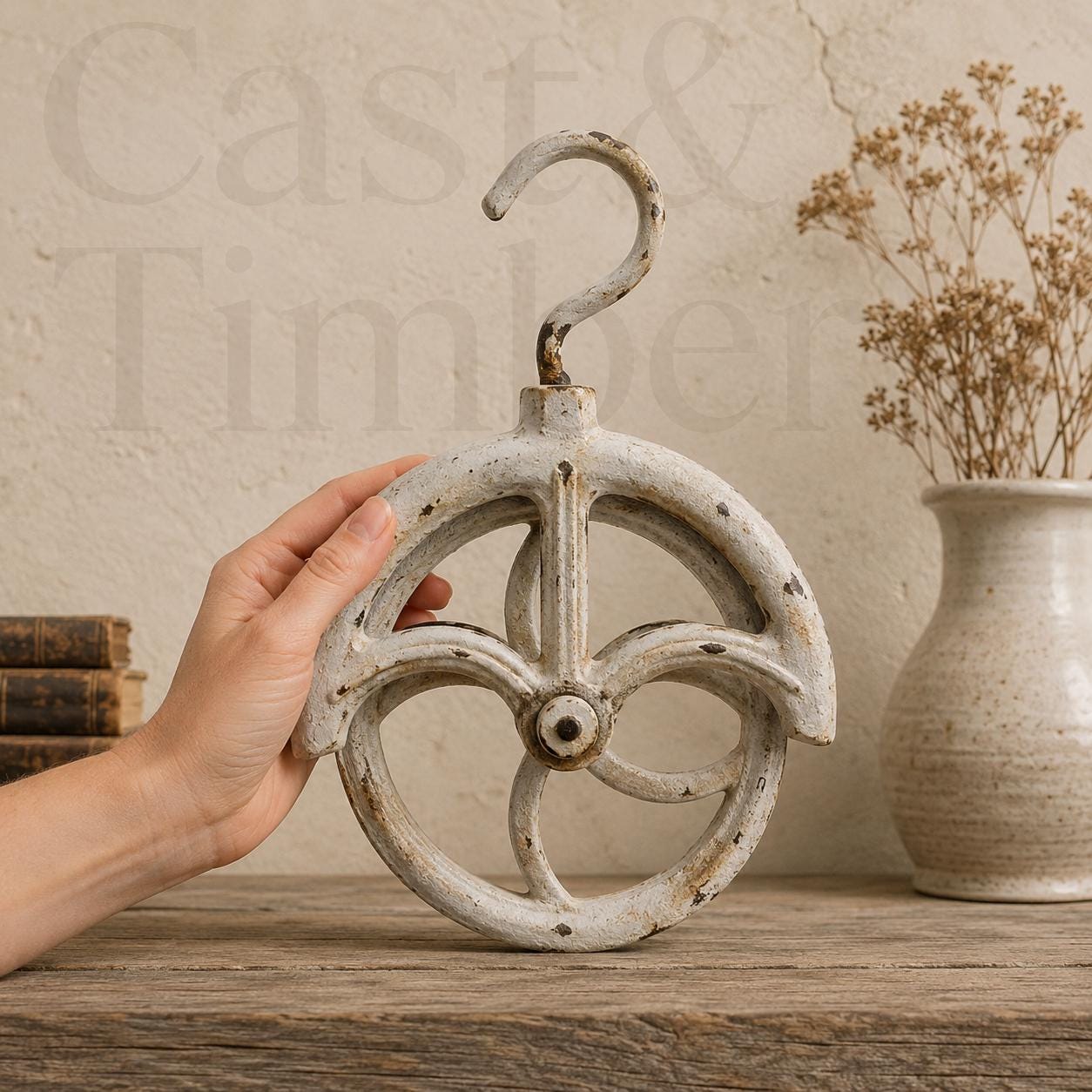 Antique White Cast Iron Barn Pulley