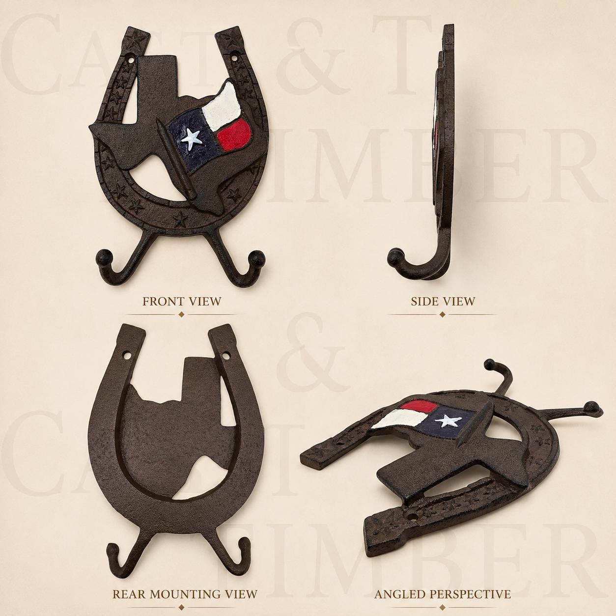 Texas Flag Horseshoe Cast Iron Wall Hook
