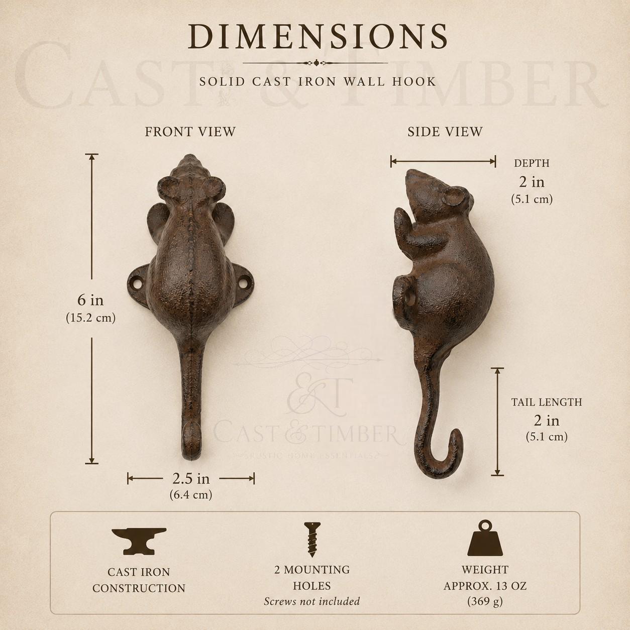 Cast Iron Mouse Tail Wall Hook