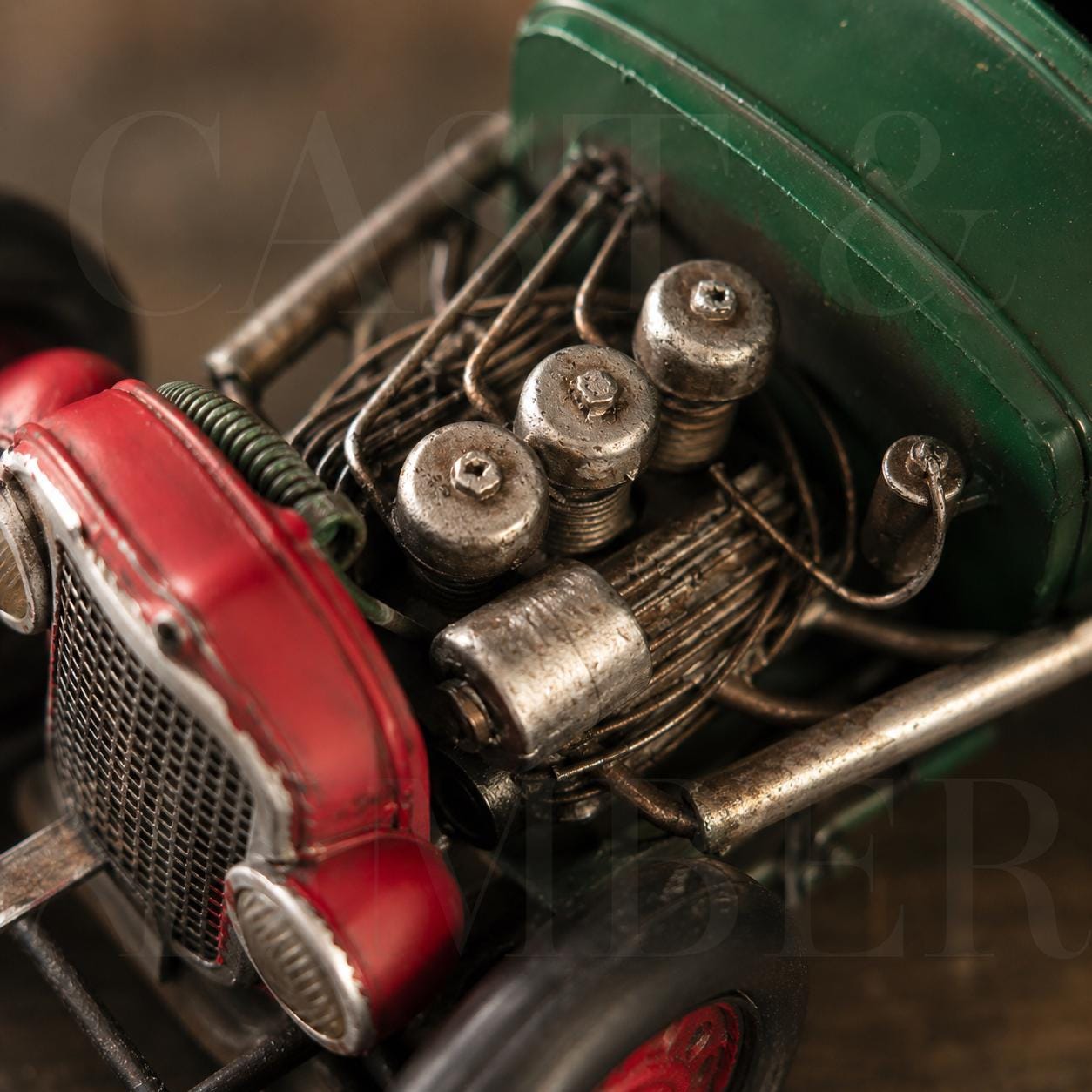 Distressed Green Tin Hot Rod Sculpture