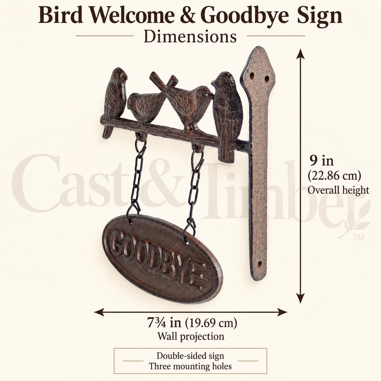 Cast Iron Bird Welcome Goodbye Sign