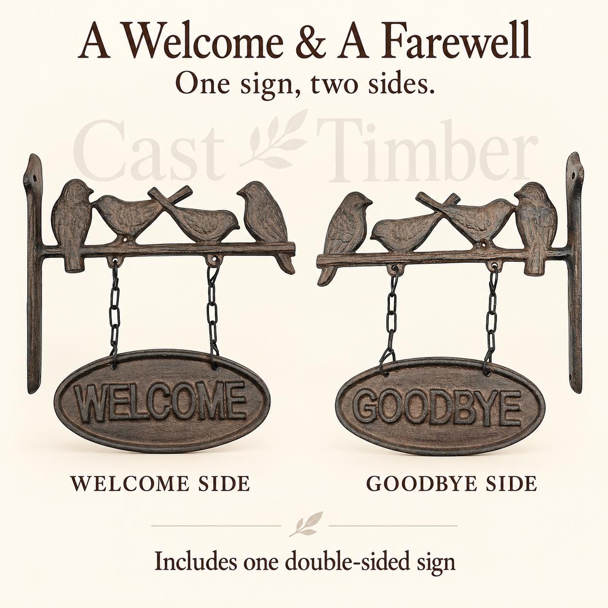 Cast Iron Bird Welcome Goodbye Sign