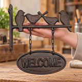 Cast Iron Bird Welcome Goodbye Sign