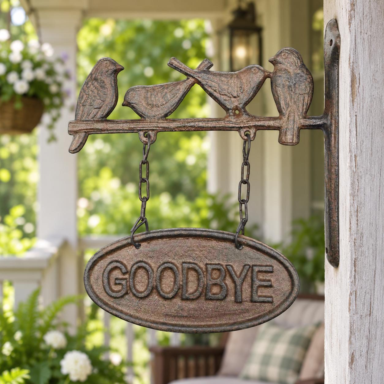 Cast Iron Bird Welcome Goodbye Sign