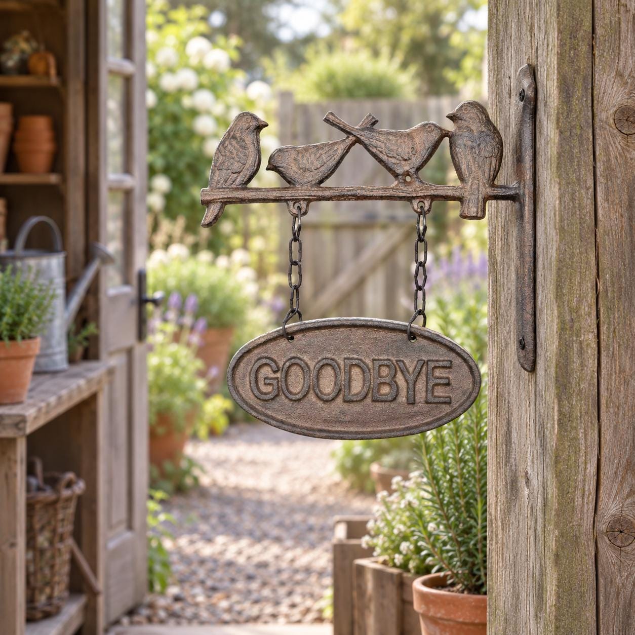 Cast Iron Bird Welcome Goodbye Sign
