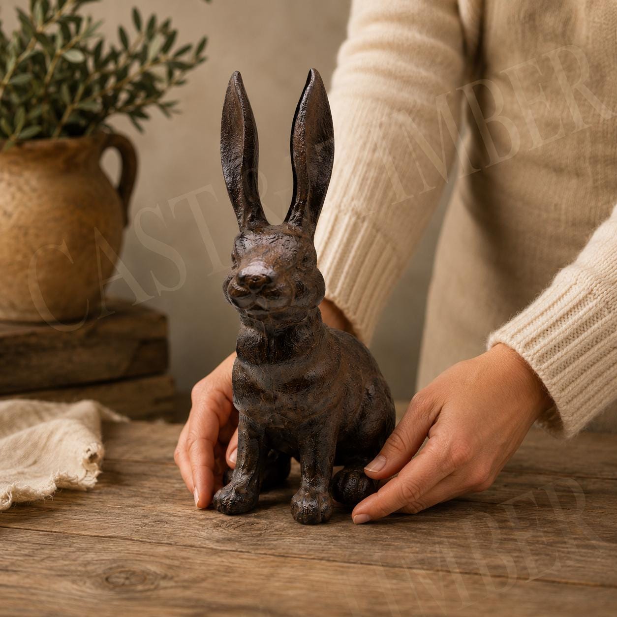 Belgian Hare Cast Iron Rabbit Statue