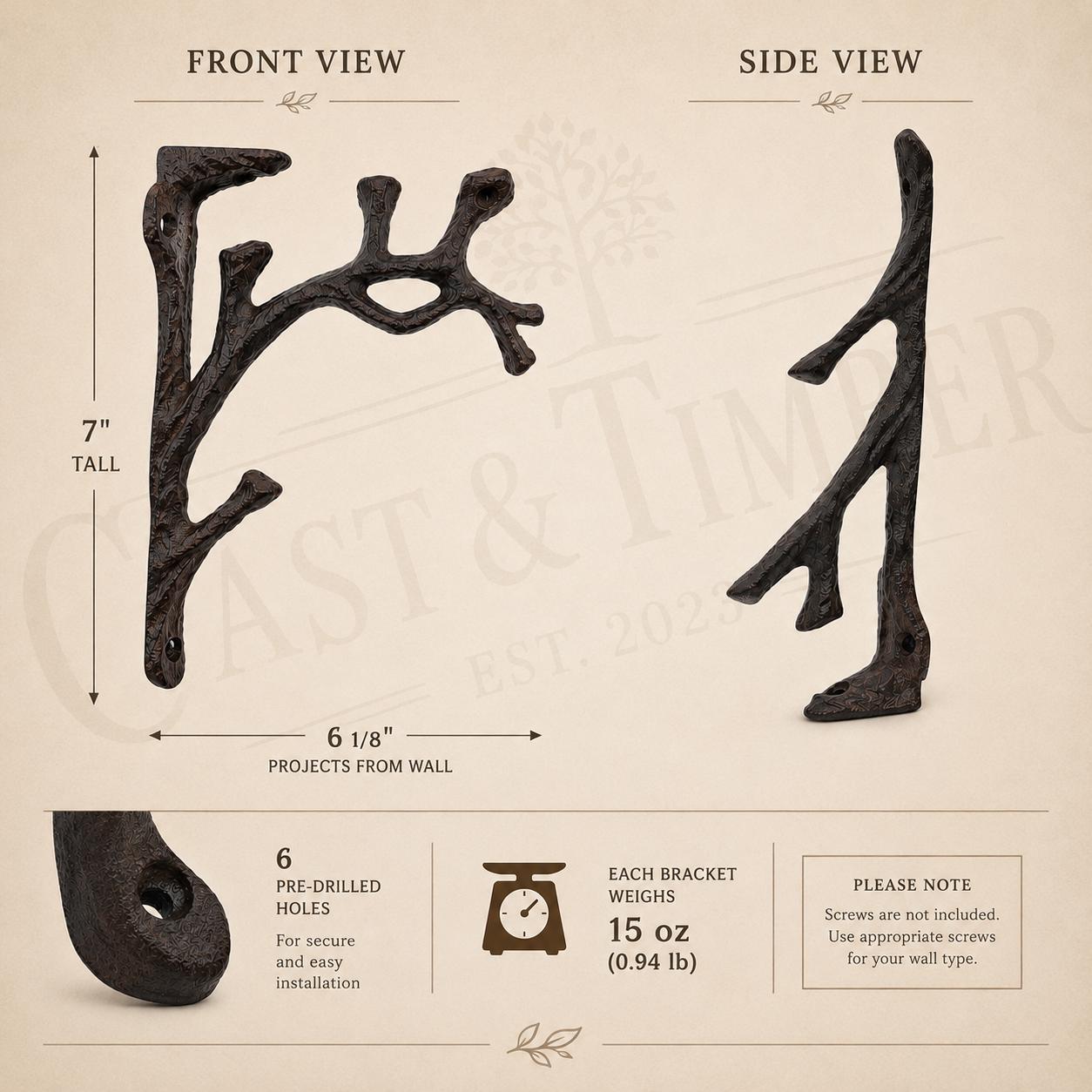 Tree Branch Cast Iron Shelf Brackets