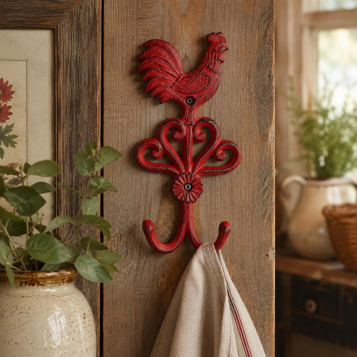Cast Iron Rooster Double Wall Hook
