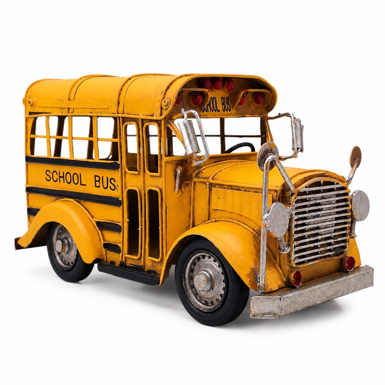 Distressed Tin School Bus Sculpture