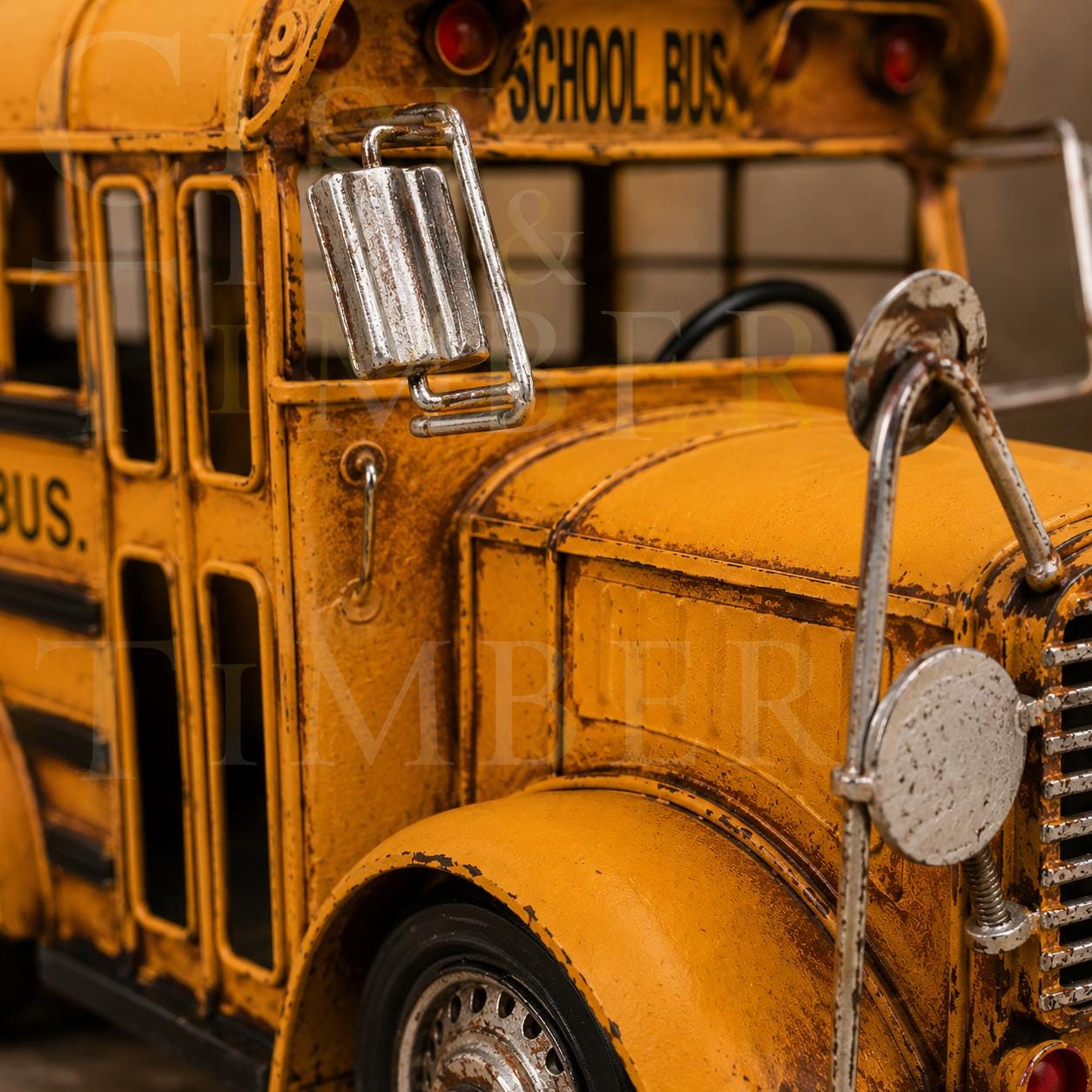Distressed Tin School Bus Sculpture