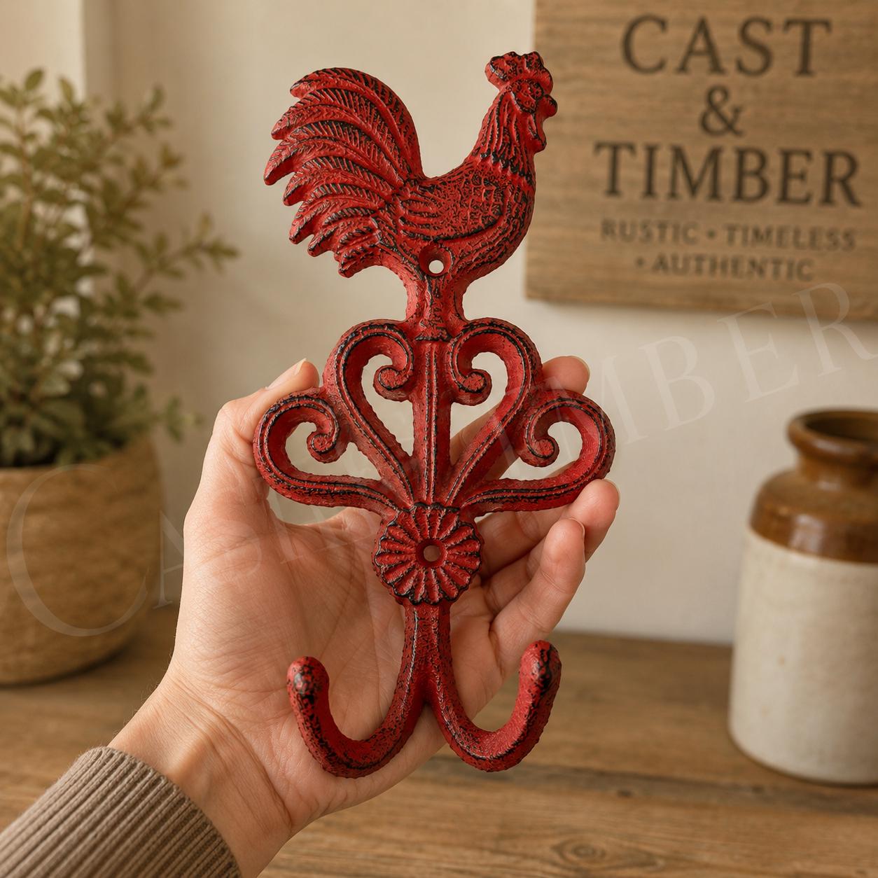 Cast Iron Rooster Double Wall Hook