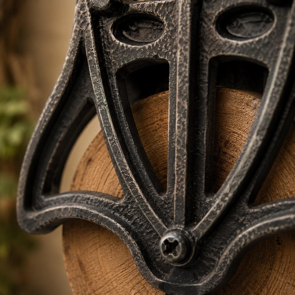 Cast Iron & Wood Barn Pulley Hanger