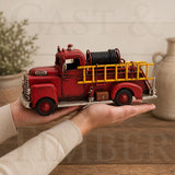 Vintage Red Tin Metal Fire Truck Sculpture, Rustic Firehouse Decor, Firefighter Gift, image 4