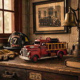 Vintage Red Tin Metal Fire Truck Sculpture, Rustic Firehouse Decor, Firefighter Gift, image 5