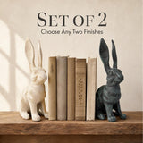 Set of 2 Cast Iron Belgian Hare Rabbit Statues, Choose Colors, Decorative Bookends, Farmhouse Bunny Decor