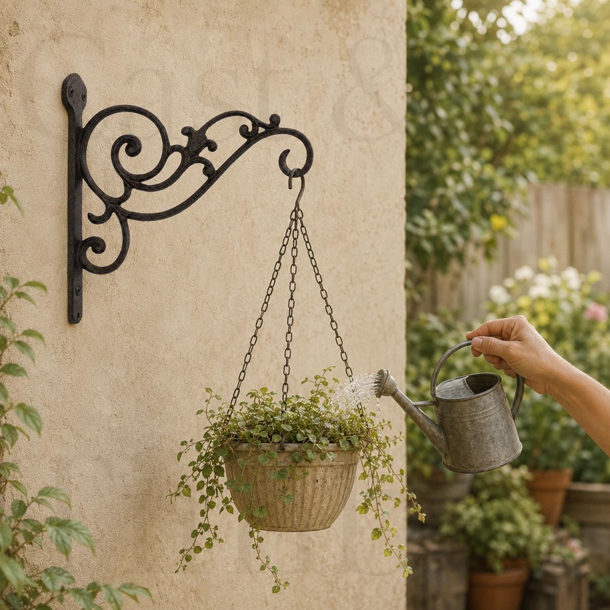 Victorian Cast Iron Plant Hanger, Distressed Dark Brown 10-Inch Wall Bracket, image 5
