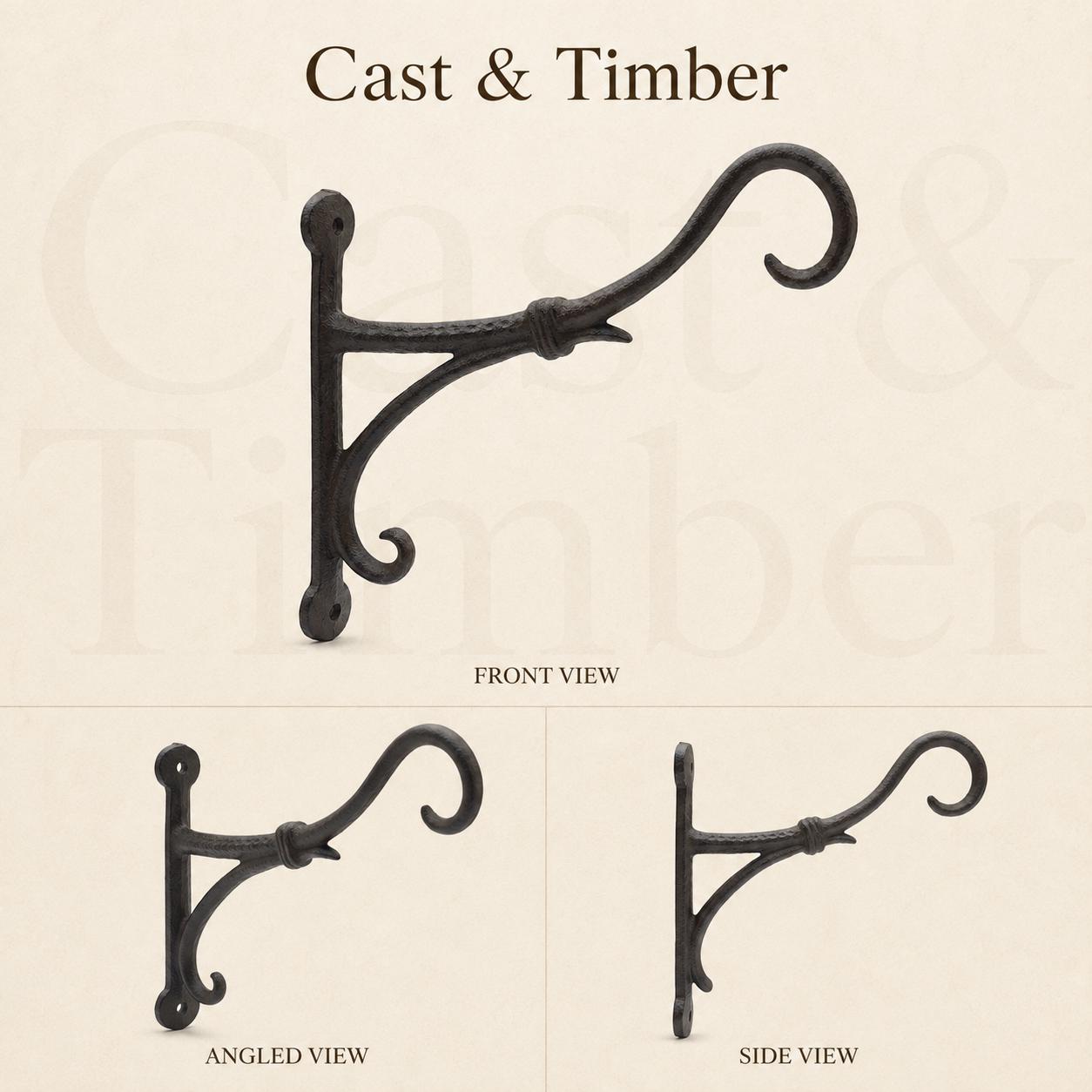 Rustic Cast Iron Plant Hanger, Double Scroll Wall Bracket, Hanging Basket Hook, Farmhouse Porch and Garden Decor, image 3