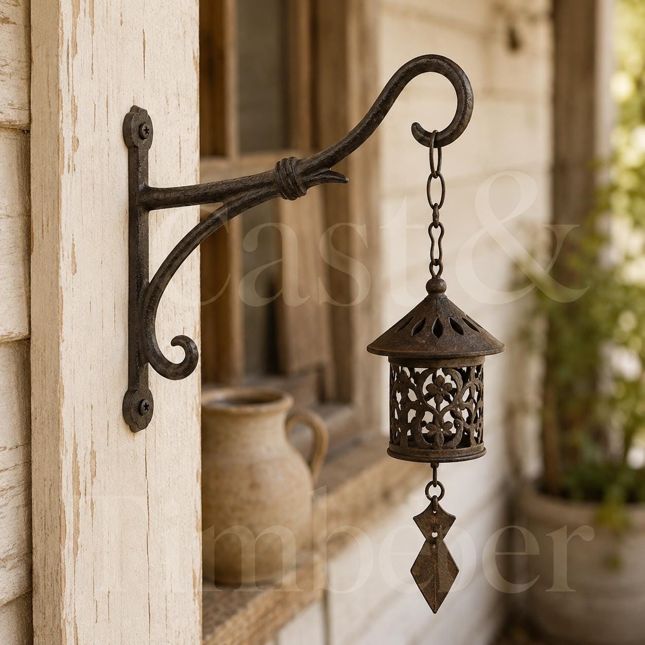Rustic Cast Iron Plant Hanger, Double Scroll Wall Bracket, Hanging Basket Hook, Farmhouse Porch and Garden Decor, image 7