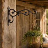 Rustic Cast Iron Plant Hanger, Double Scroll Wall Bracket, Hanging Basket Hook, Farmhouse Garden Decor